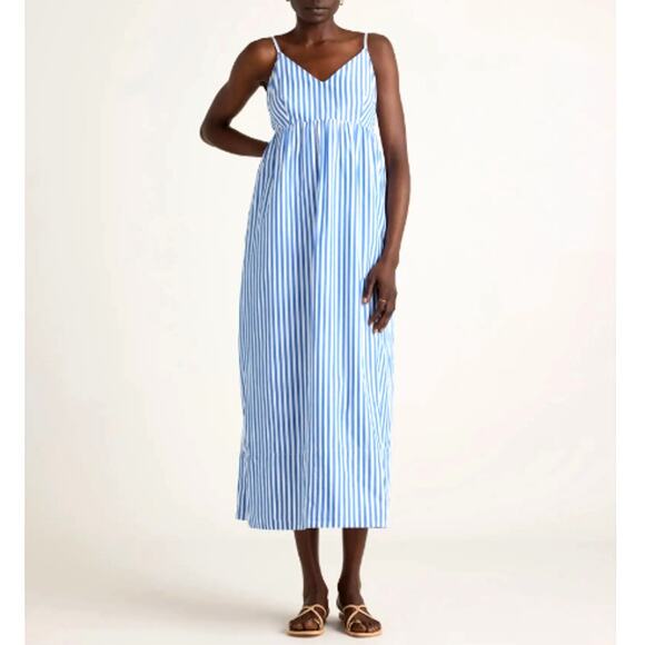 Quince Blue and White Striped Midi Dress - Picture 1 of 9
